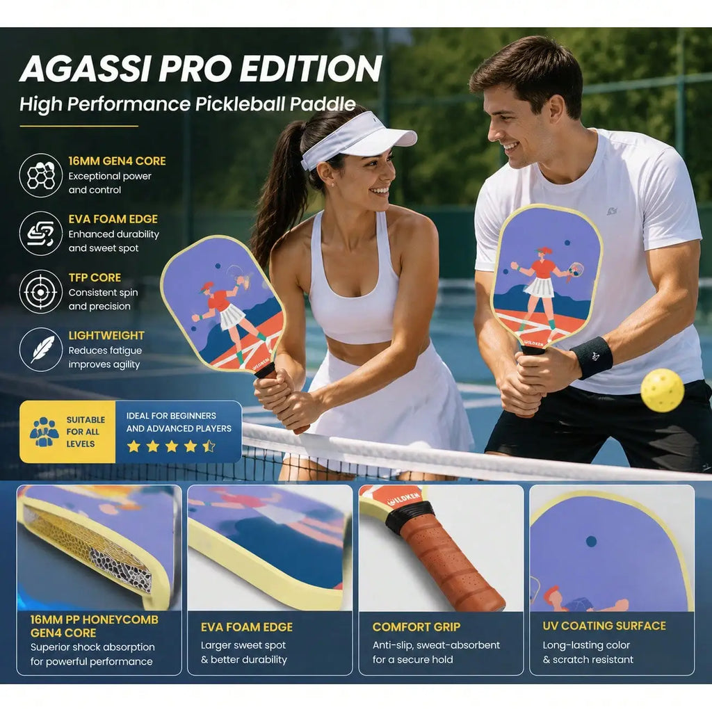 Boomstick Pickleball Paddle Set of 2, 16mm T700 Carbon Fiber Surface, Honeycomb Core, Lightweight Pickleball Rackets with 4 Outdoor Balls for Beginners & Intermediate Players