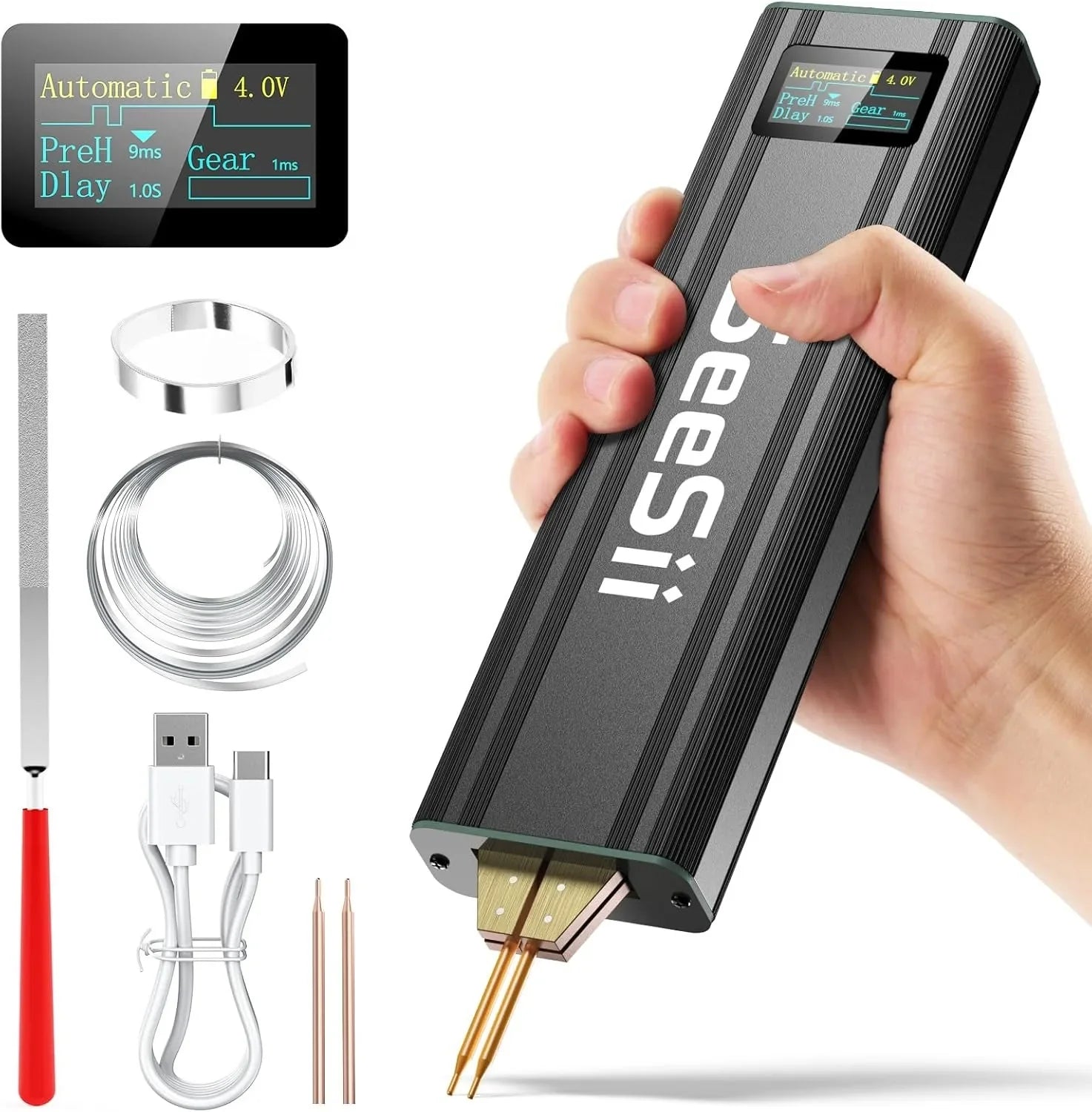 SEESII Battery Spot Welder Handheld Spot Welding Machine with Rechargeable Battery 2-in-1 Mini Battery Welder for Nickel-Plated Sheets up to 0.2mm - for Battery Pack Assembly and Repair