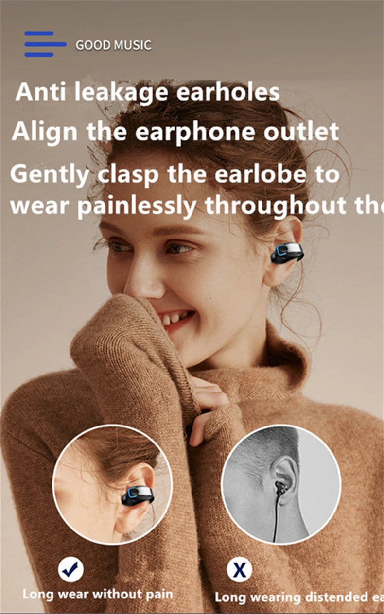 Earphone Clip Wireless Bluetooth Headphone Bone Conduction Headset High Quality TWS Auriculares Sport Noise Canceling With Mic - Nexvibe