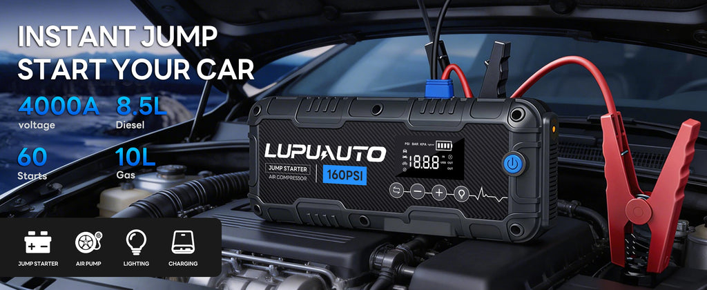 7000A Car Jump Starter With Air Compressor Booster Tyre Inflator Portable Car Battery Power Bank LED Flashlight Smart Cable