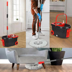 Black Spin Mop Bucket Sets Wrings System, Bucket with Wheels Extendable and Adjustable Handle, 3 Replacement Mop Refills