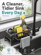 Kitchen Sink Organizer Carbon Steel with Tilted Water Tray Storage Rack for Sponge Brush 23×9×10cm