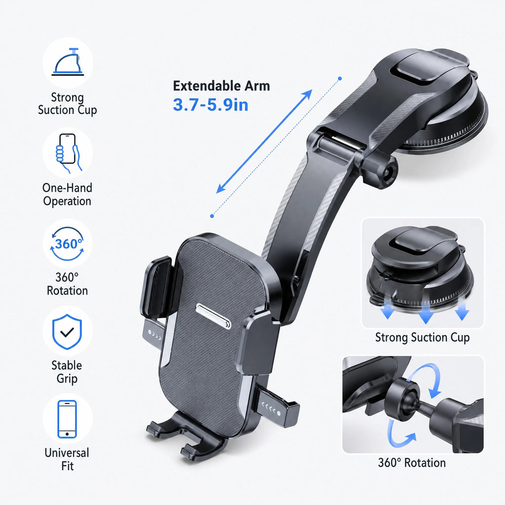 Car Phone Holder – Nano Flexible Silicone, 360° Rotation, Doesn't Block Screen, Compatible with iPhone Series for iPhone 17