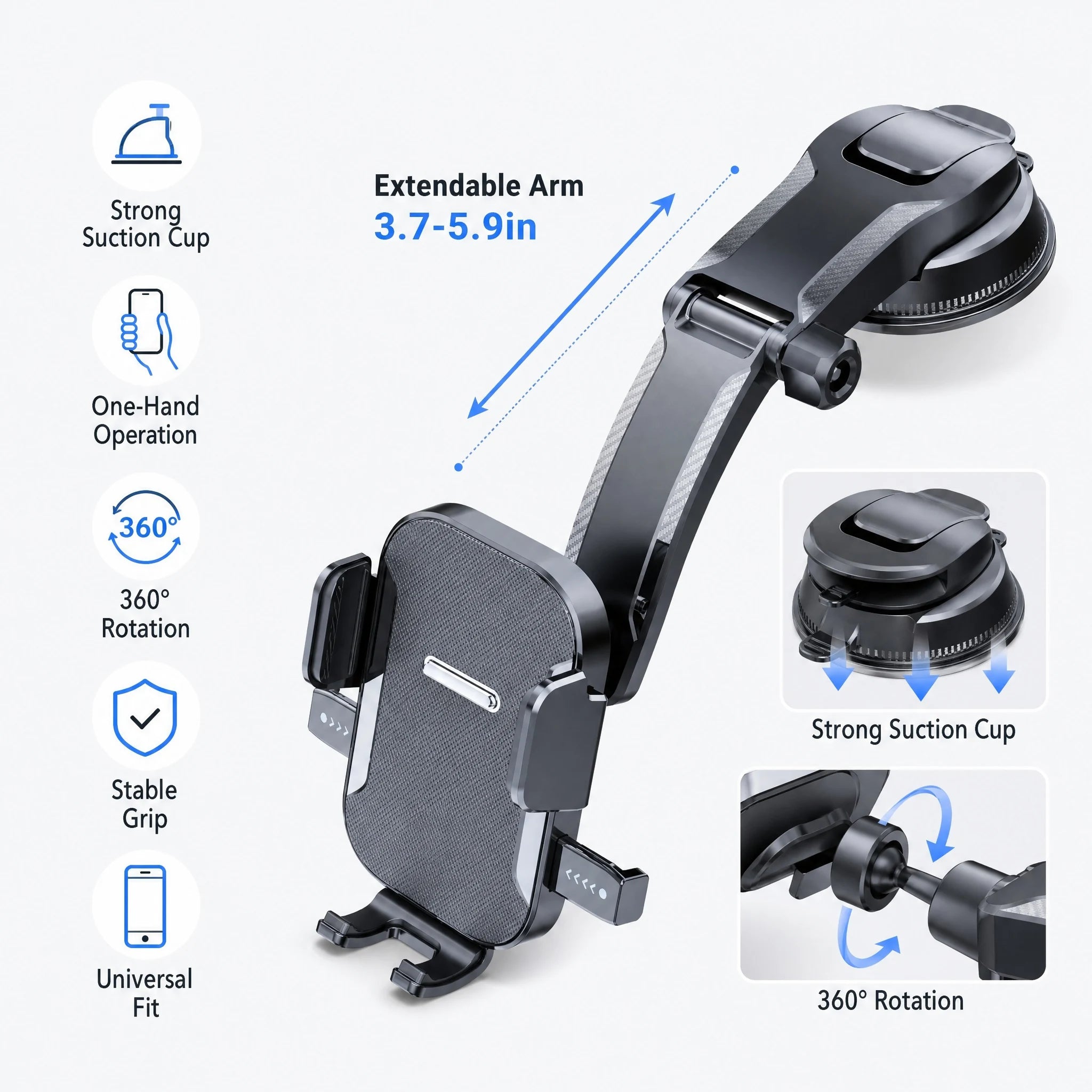 Car Phone Holder – Nano Flexible Silicone, 360° Rotation, Doesn't Block Screen, Compatible with iPhone Series for iPhone 17