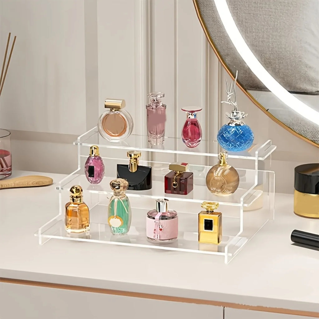 3-Tier Clear Acrylic Display Stand Jewelry Makeup Cupcake Organizer Transparent Shelf Sturdy Base Space-Saving Storage