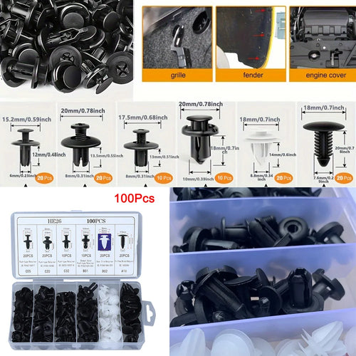 130PCS Bumper Retainer Clips with Fastener Remover Car Plastic Rivets Push Kit -Door Trim Panel