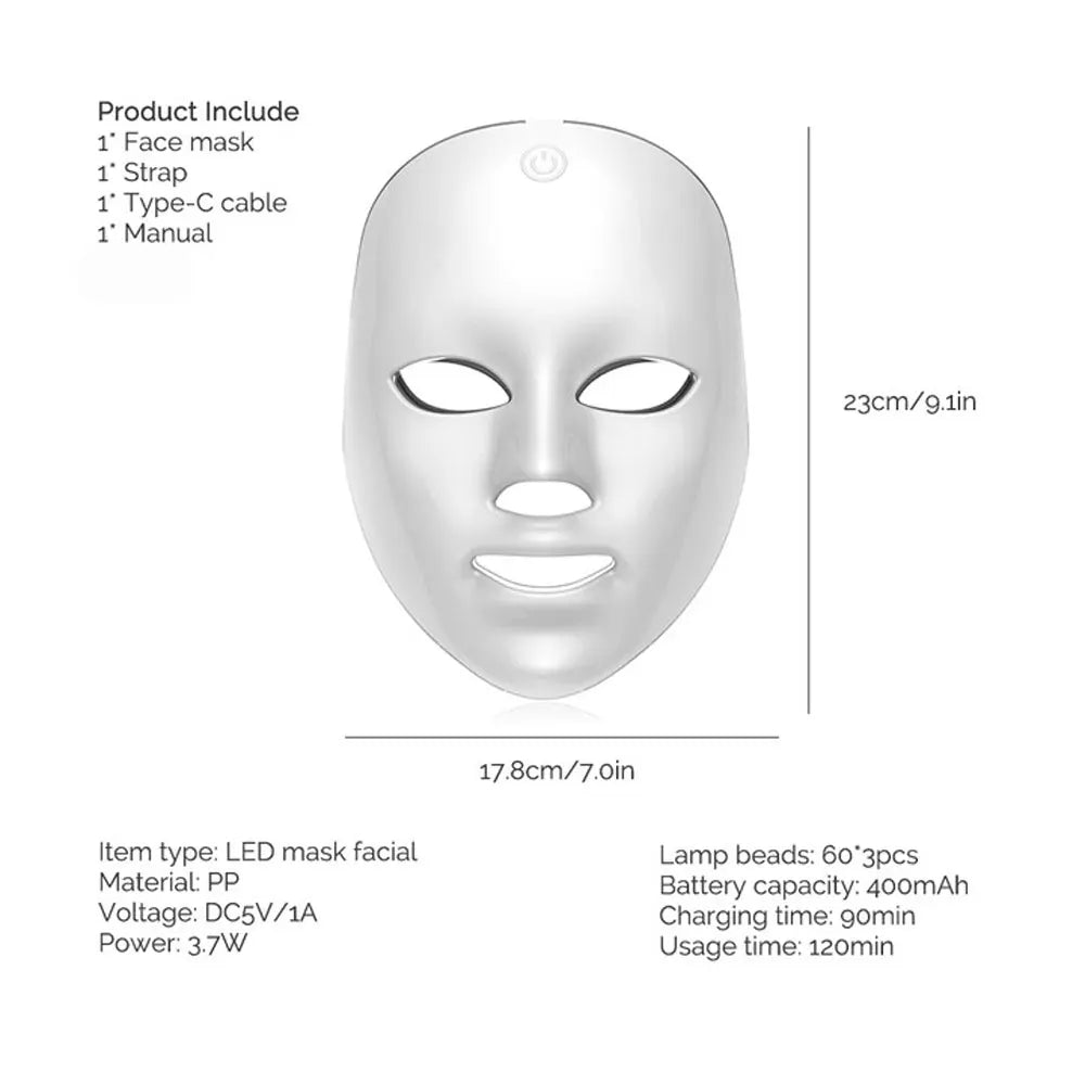 Wireless LED Face Mask 7 Colors Rechargeable Portable Facial Mask Skin Rejuvenation Skin Care Beauty Device