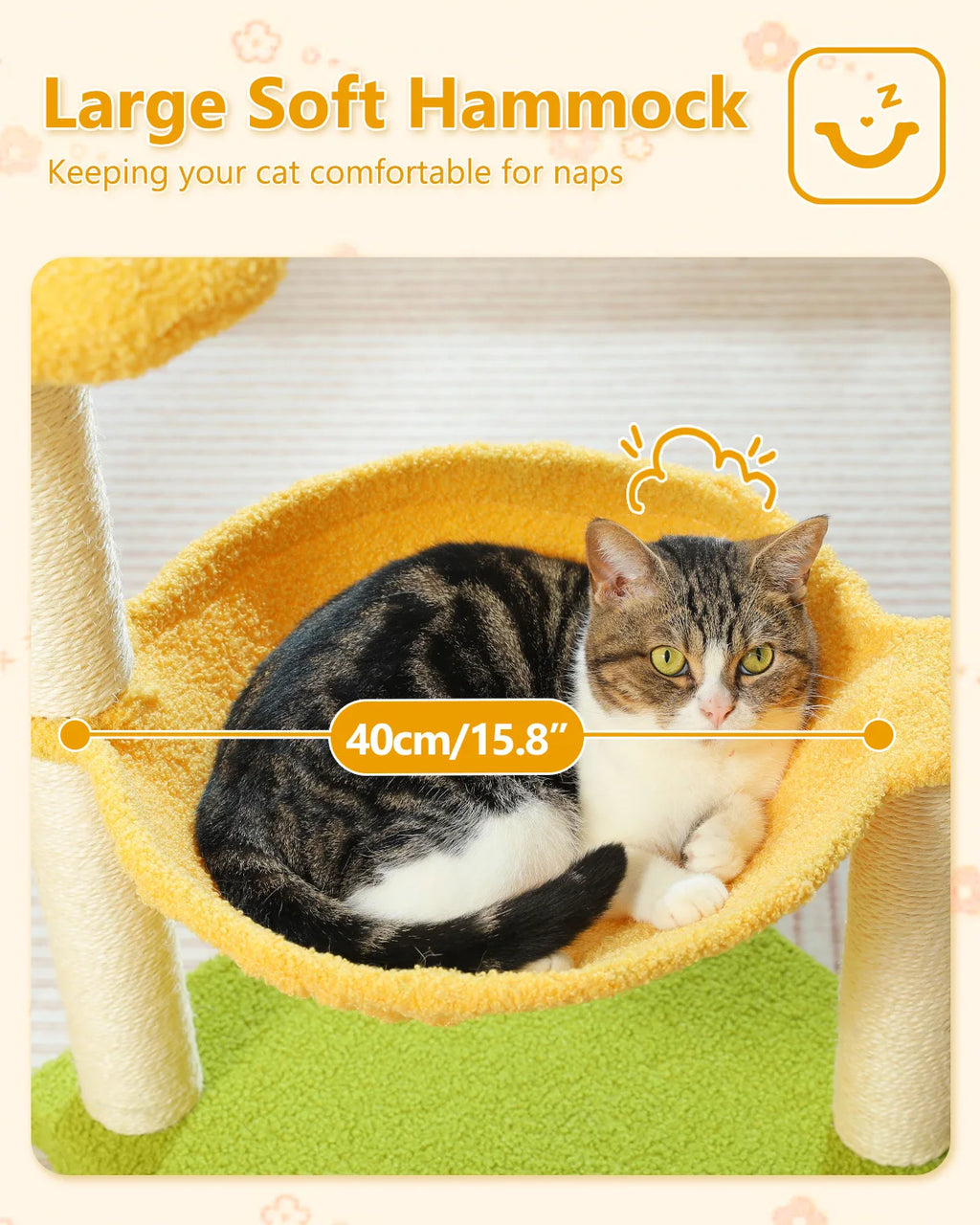 Flower Cat Tree with Sisal Scratching Post Large Hammock Soft Top Perch Small Cat Tower for Indoor Cute Cat Scratcher Kitten Toy