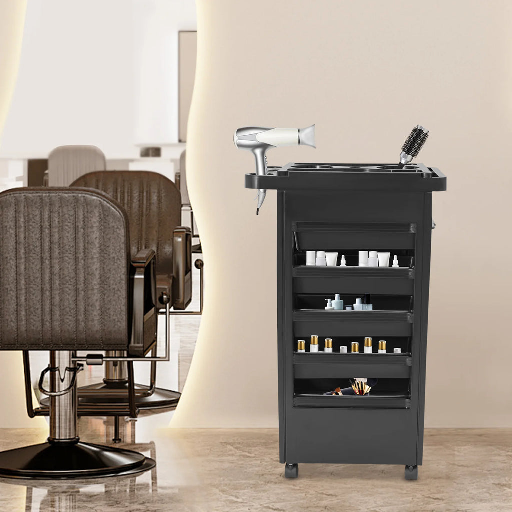 Salon Trolley Cart with Wheels and 5 Drawers, Multipurpose Beauty Cart, Hairdressing Rolling Cart for Barbershop Beauty Spa, Black