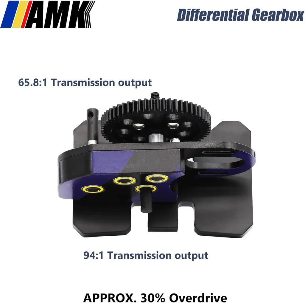 AMK 1/10 Overdrive 30% Metal Differential LCG Transmission with POM Skid Plate for RC Crawler Axial SCX10 Capra Element Gspeed