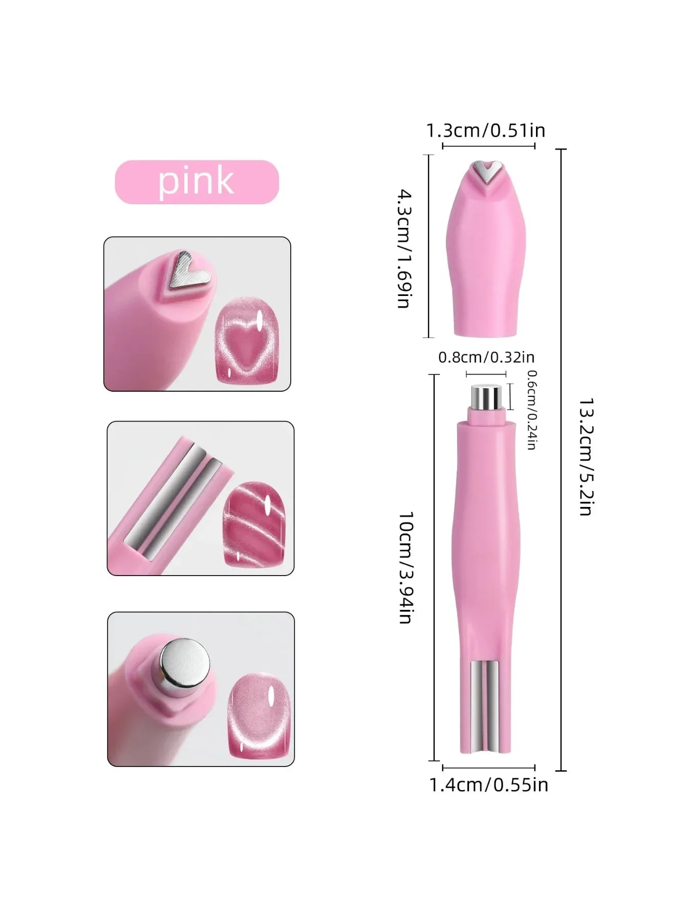 1Pcs 3-In-1 Heart Shape Cat Eye Nail Art Magnet Double Line Moon Snake French Magnet Pen for Magnetic Gel Polish Manicure Tools