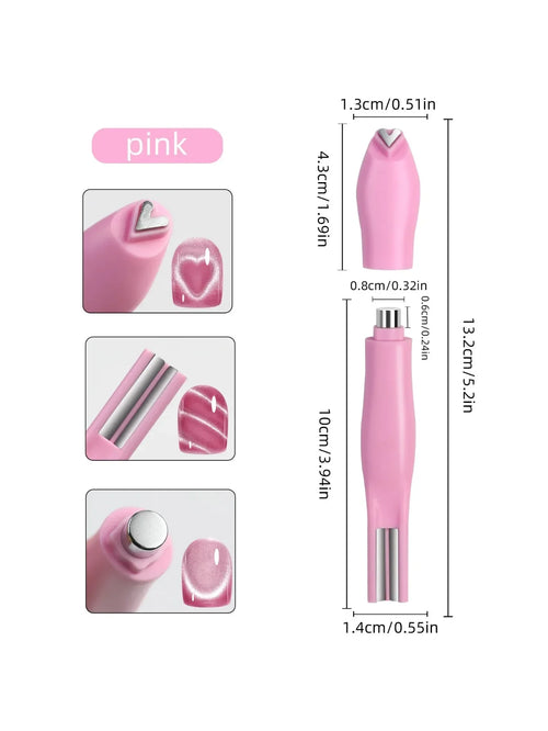 1Pcs 3-In-1 Heart Shape Cat Eye Nail Art Magnet Double Line Moon Snake French Magnet Pen for Magnetic Gel Polish Manicure Tools