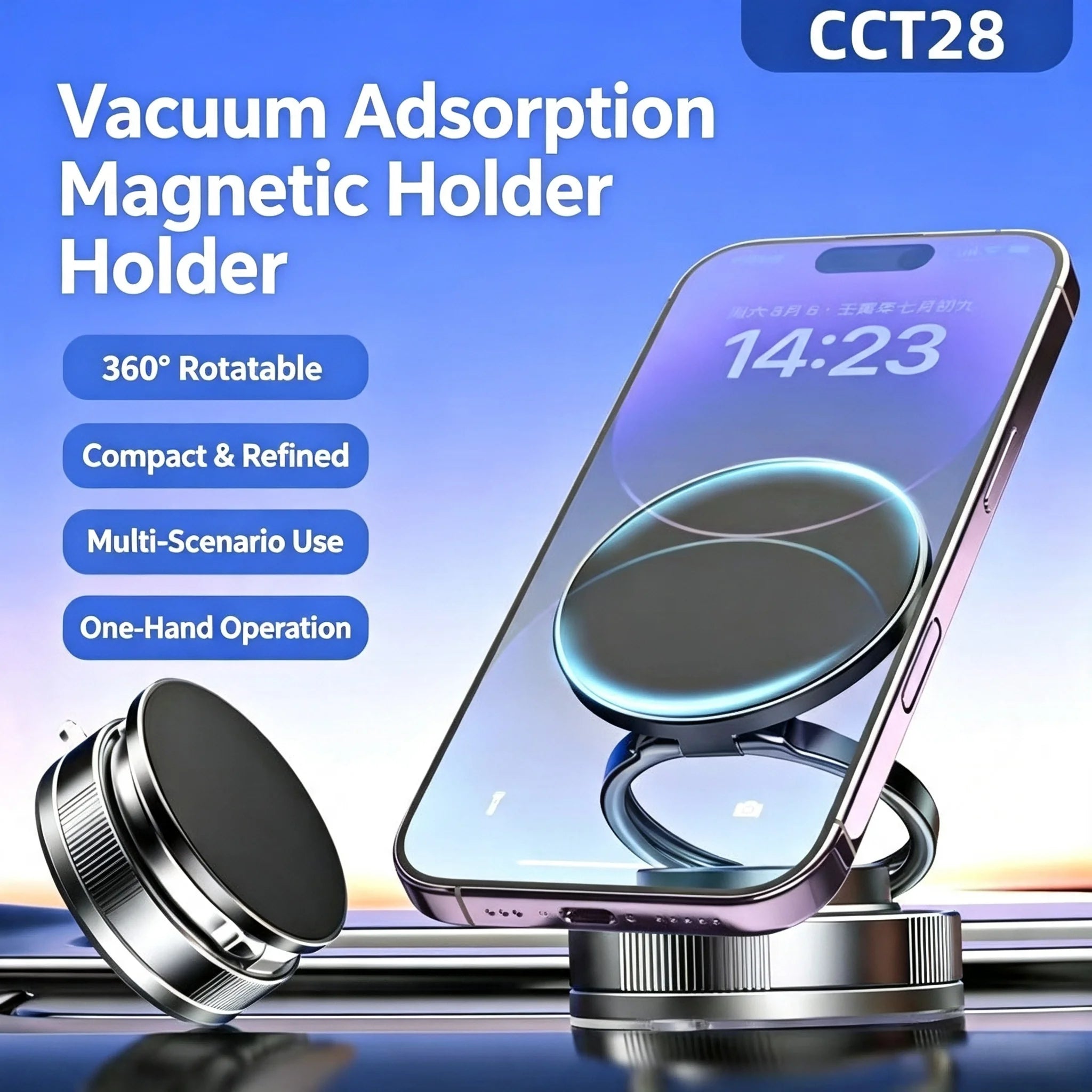Magnetic Suction Cup Phone Mount for Magsafe 360° Adjustable Magnetic Car Phone Holder Pocket Size Foldable Car Mount