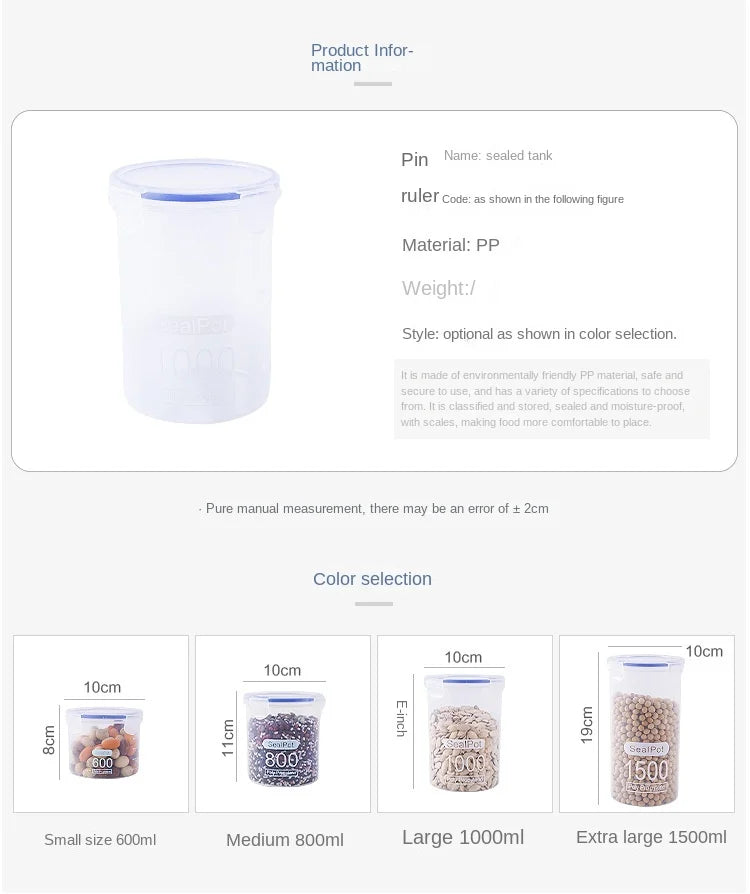 Plastic Sealed Tank Large Capacity Crisper Kitchen Organize Grain Storage Box with Scale Sealed Box Clear Jar Spice Container
