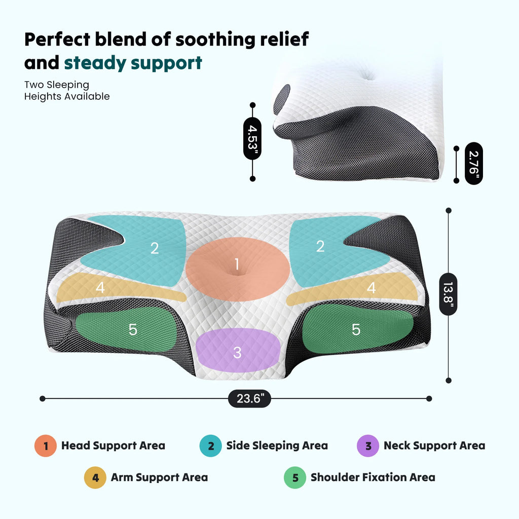 JHK Ergonomic 23.6" Largex13.8" Wide Cervical Neck Pillow Memory Foam Pillow with Cooling Pillowcase Cervical Contour Pillows