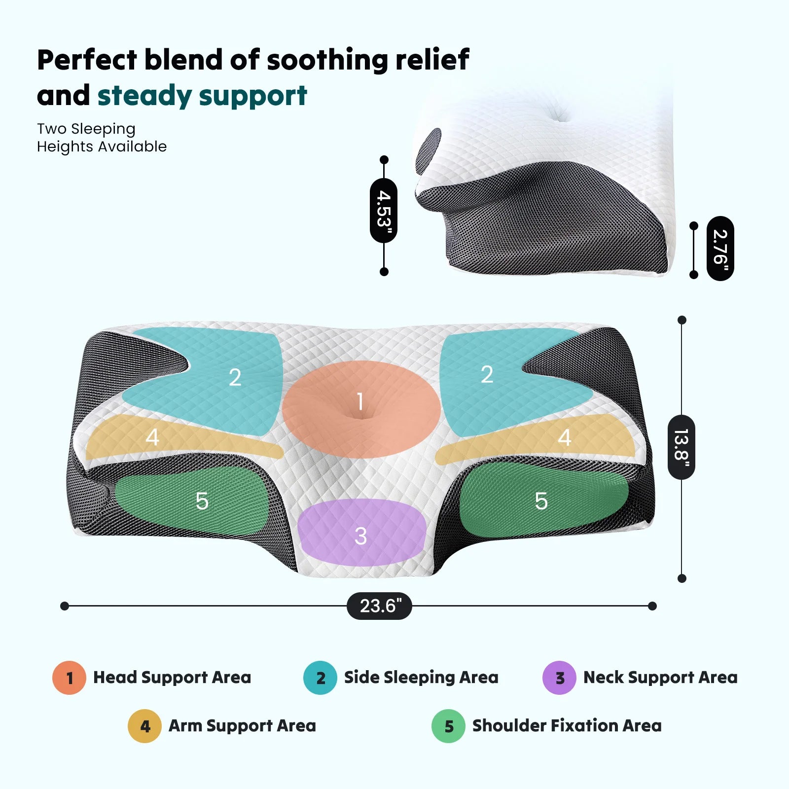 JHK Ergonomic 23.6" Largex13.8" Wide Cervical Neck Pillow Memory Foam Pillow with Cooling Pillowcase Cervical Contour Pillows