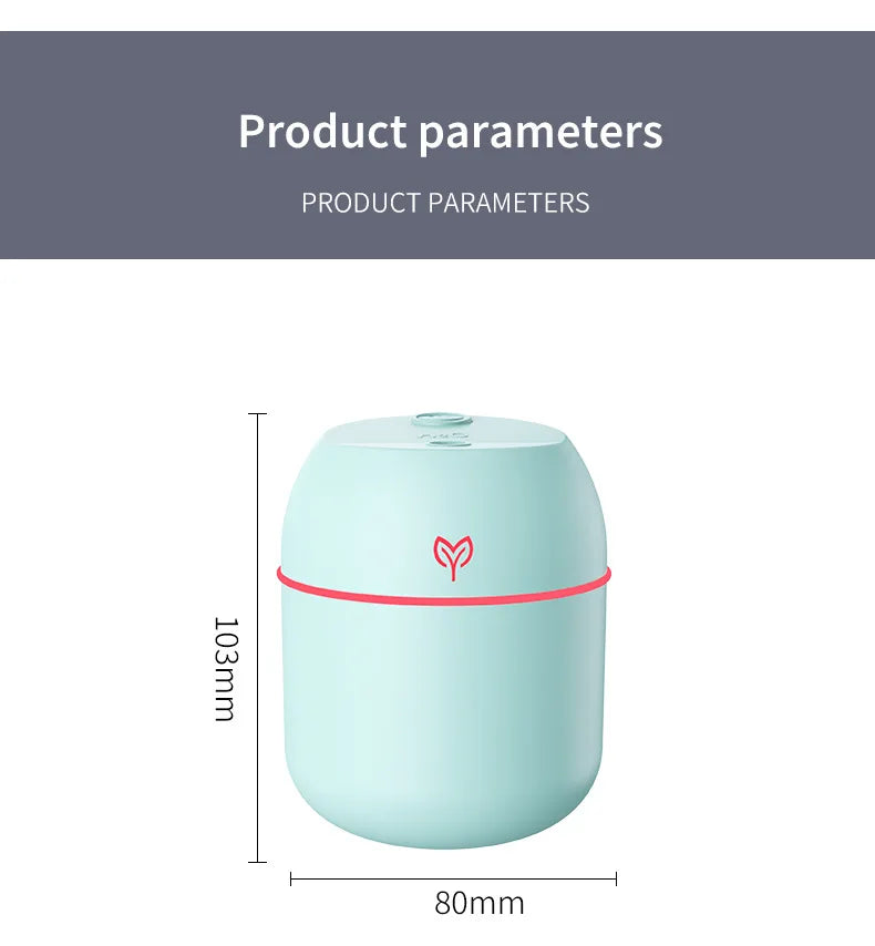 250ML Mini USB Air Humidifier Aroma Diffuser Essential Oil Cool Mist Maker RGB LED Night Light Quiet for Home Car Office Bedroom