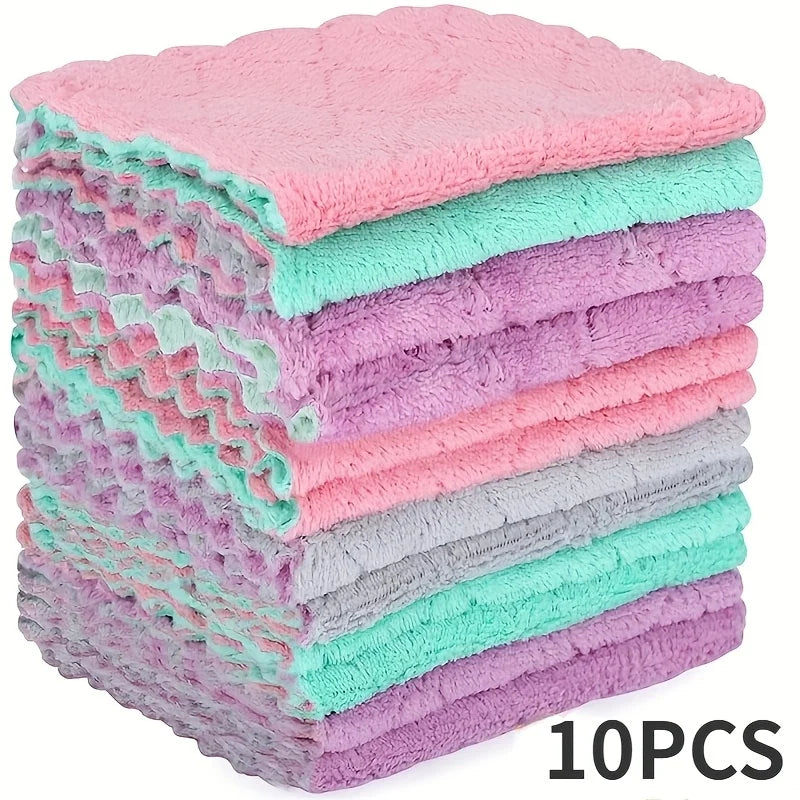 10Pcs Microfiber Kitchen Dishcloths, Double-Sided Absorbent Cleaning Rags, Reusable Lint-Free Towels for Home Cleaning