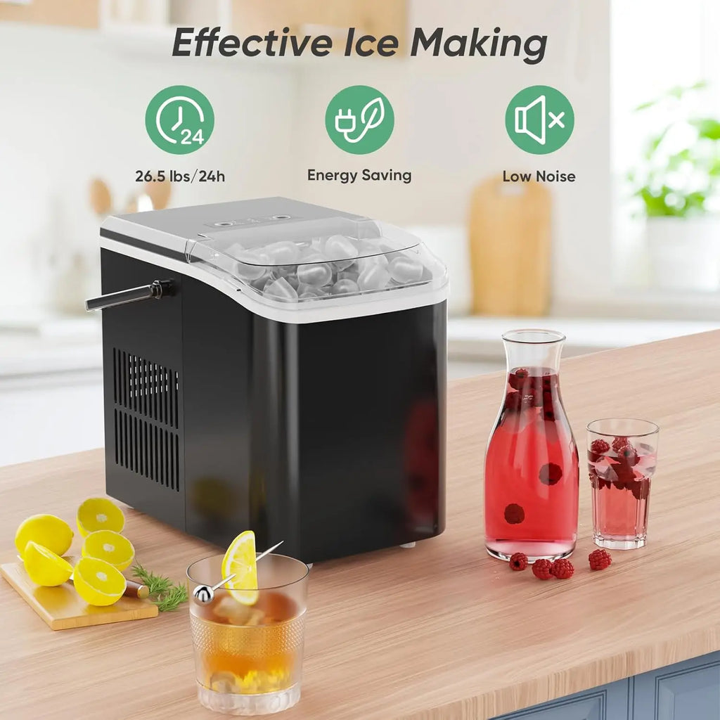 Portable Countertop Ice Maker, 26lbs/24H, 9 Cubes in 6 Mins, Self-Cleaning, Quiet for Home Kitchen RV Camping - Nexvibe