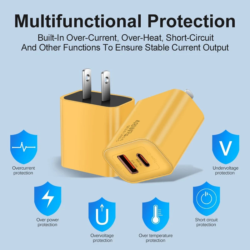 48W Fast Charger Set 4 in 1 2M USB C Cable Multi Port Wall Adapter For iPhone 17 17 Air 16 15 Pro Max Samsung Galaxy S26 S25 S24 Ultra iPad AirPods Universal Travel Power Block