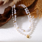 Rinhoo Double Layer Imitation Pearl Choker Necklace for Women Elegant Heart Pendant Necklace Versatile Jewelry Gift