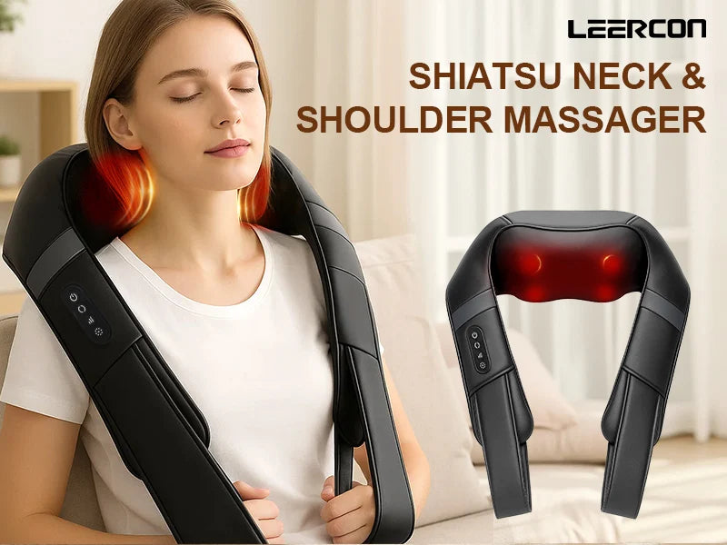 Leercon Shiatsu Neck and Shoulder Massager Heated Back Massager U Shape Deep Kneading Electric Massage Pillow For Neck Waist Leg Body