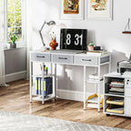 47" Computer Desk with 3 Fabric Drawers, Home Office Desk with Adjustable Shelves, Small Writing Desk with Storage, White