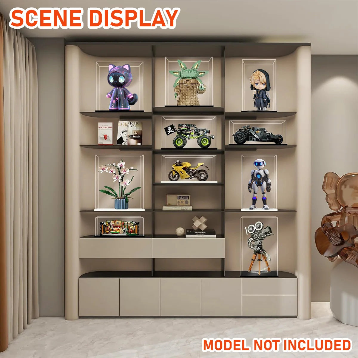 1:14 Scale Transparent Acrylic Display Box, Suitable for the Protection and Display of Toy Car Models, Building Blocks, Small Collectibles, and Figurines (Inner Dimensions 37X19X12Cm)