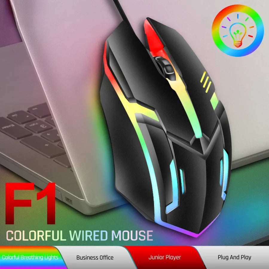 2026 hot F1 Wired 3-Button Mouse Colorful Lighting Game And Office Suitable For Microsoft Windows and Apple IOS system explosion