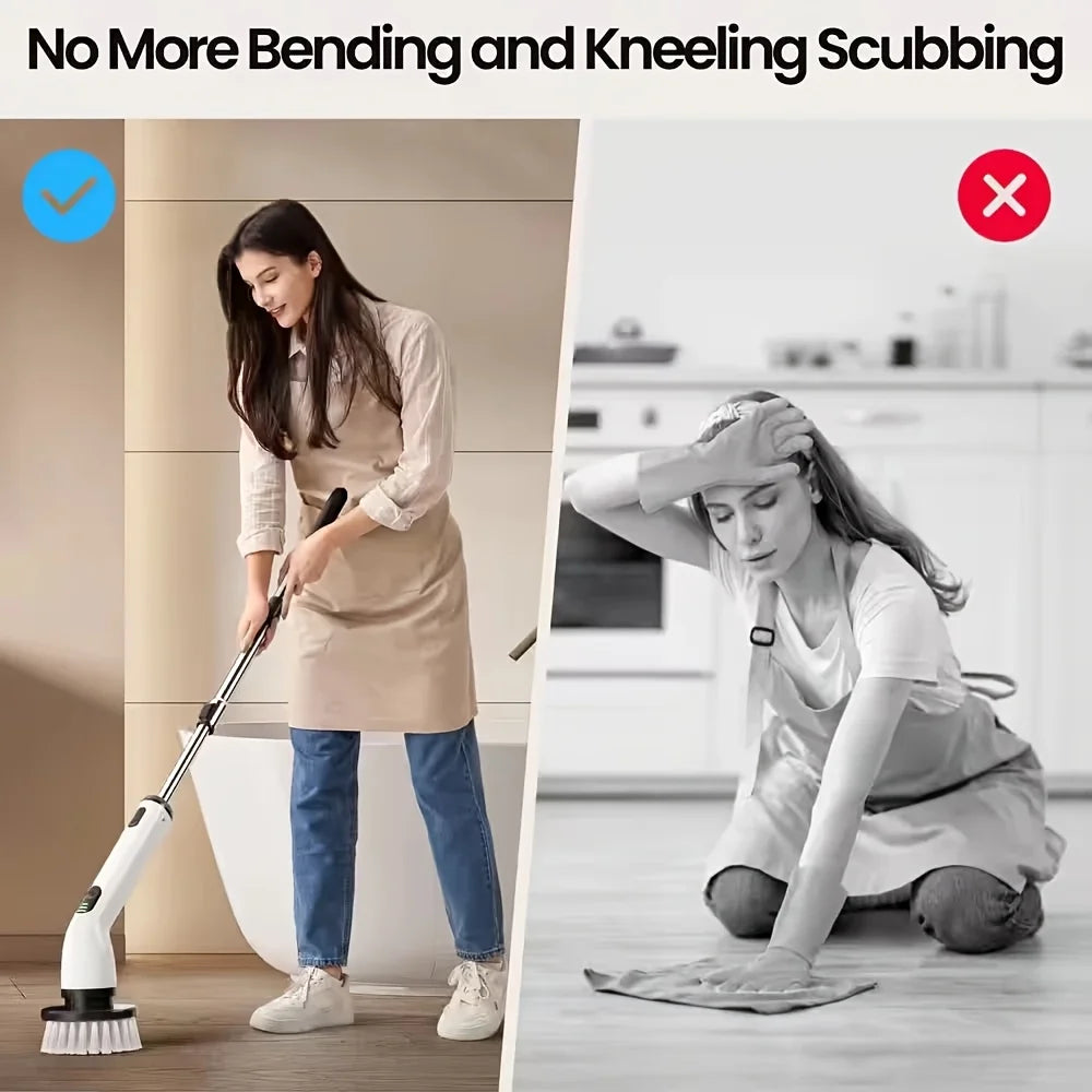 9-in-1 Electric Rotating Cleaning Brush with Telescopic Handle 8 Brush Heads USB Rechargeable for Home Car Christmas Gift