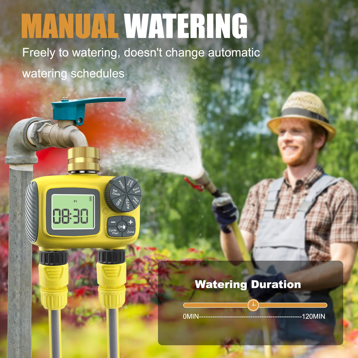 Insoma Dual Outlets Water Timer Home Garden Automatic Watering Irrigation System with Brass Inlet for Outdoor