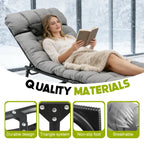 56cm Adjustable Folding Camping Lounge Chair with Removable Soft Cushion, 3 Position Reclining Portable Beach Tanning Chair, Heavy Duty 330 LBS Fold Up Outdoor Chaise Lounge for Pool Patio Office Napping Indoor & Backyard