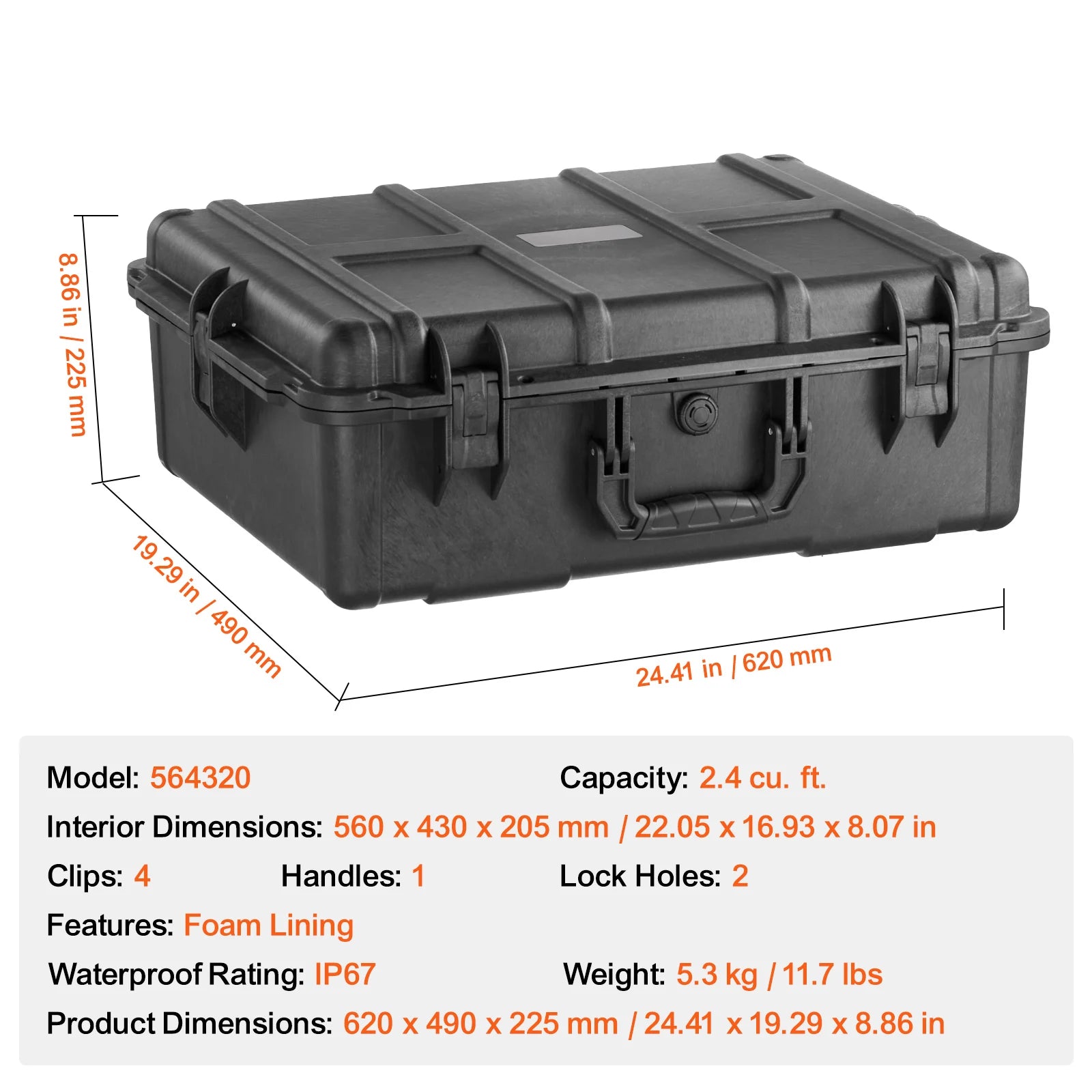 SucceBuy IP67 Weatherproof Hard Case Heavy Duty Protective Case w/ Pre-cut Foam and Handles for Travel Hunting Military Cameras