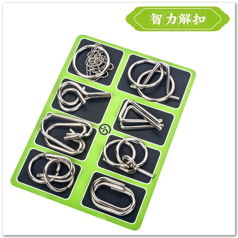 8Pcs/Set Metal Montessori Puzzle Wire Mind Brain Teaser Puzzles Children Adults Interactive Game Reliever Educational Toys