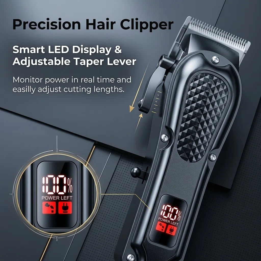 Professional 3-in-1 Electric Hair Clipper Set with LED Display, USB Rechargeable Cordless Trimmer for Men, Beard & Head Shaver Kit with Multiple Guide Combs