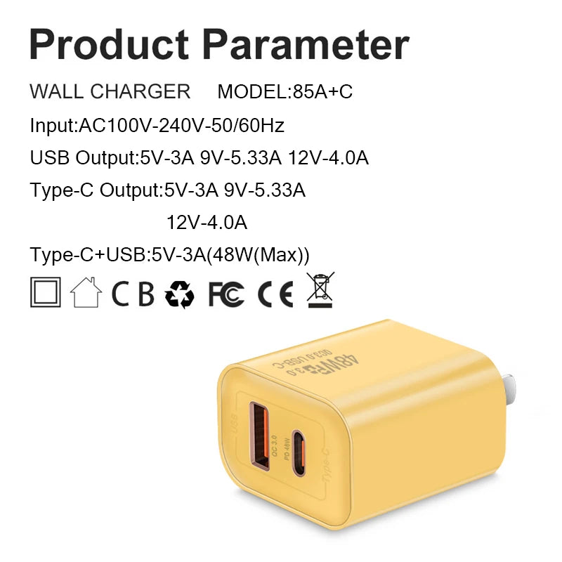 48W Fast Charger Set 4 in 1 2M USB C Cable Multi Port Wall Adapter For iPhone 17 17 Air 16 15 Pro Max Samsung Galaxy S26 S25 S24 Ultra iPad AirPods Universal Travel Power Block