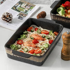 3-Piece Bakeware Set, 20x30 cm Casserole Pan, Cooking and Baking Dinnerware, Black Stripe Design