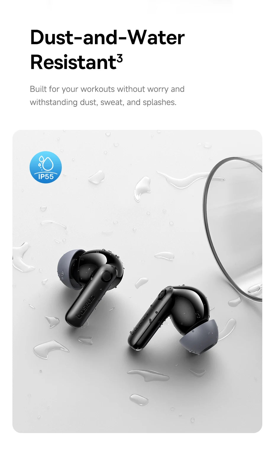 Baseus Bass BP1 Pro -50dB Noise Cancelling Wireless Earbuds Bluetooth 6.0 LDAC Hi-Res Sound 6-Mic AI Clear Calls IP55 Earphones
