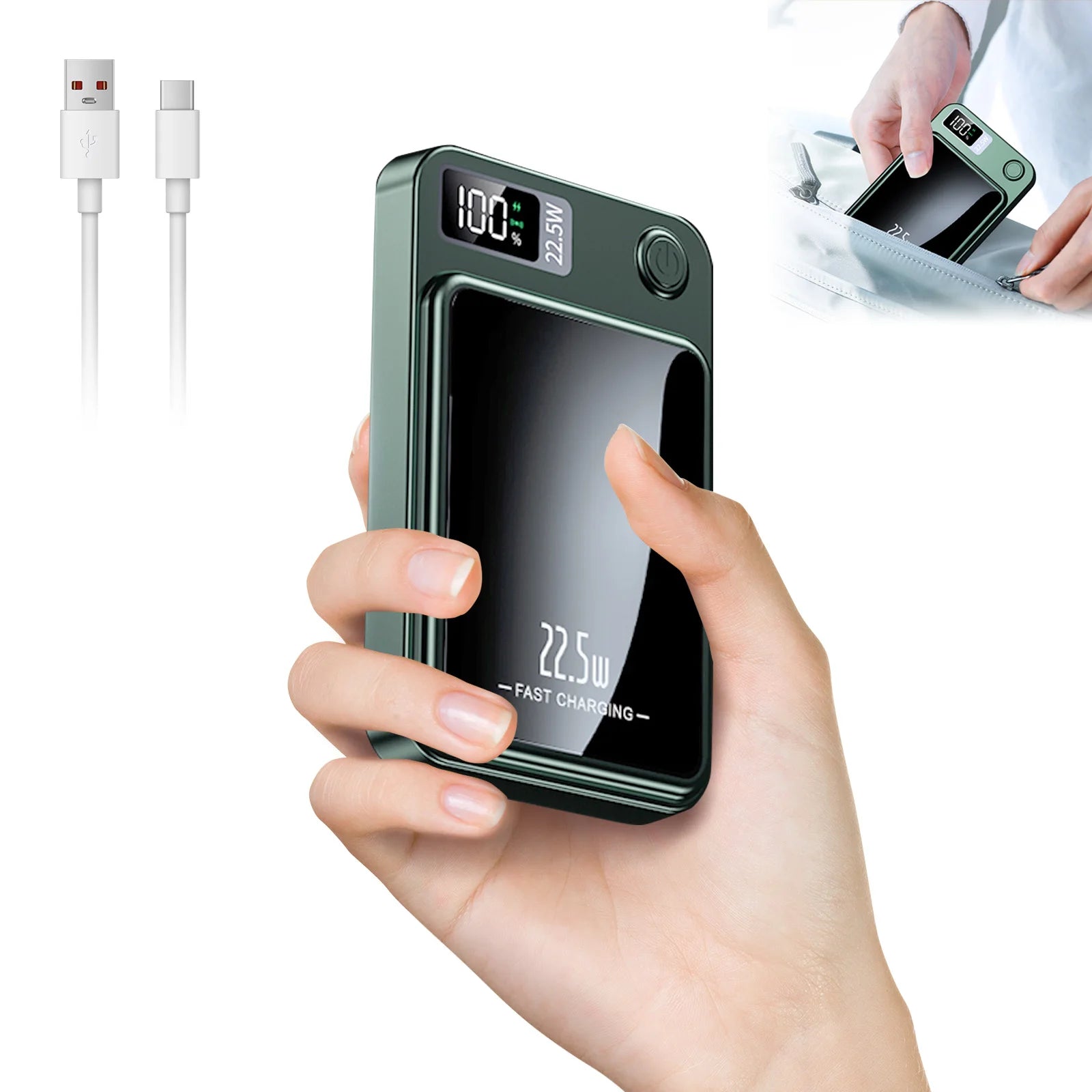 2-in-1 Wireless Magnetic Power Bank Fast Charging Portable PD 22.5W 10000mAh LED Power Display for iPhone 17/16/15/14 Samsung