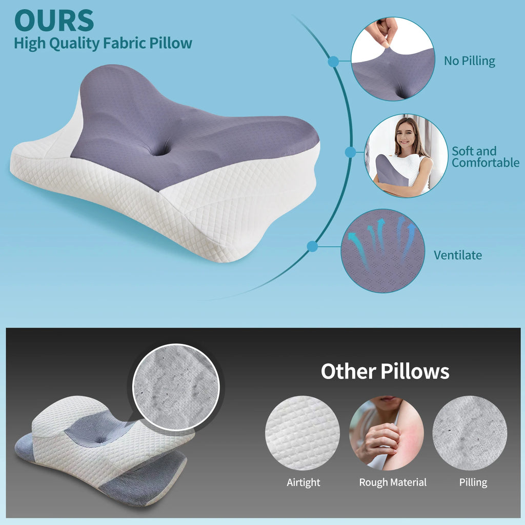 JHK King Size Ergonomic Memory Foam Bed Pillow with Cooling Pillowcase Cervical Contour Pillows For Back Stomach Sleepers