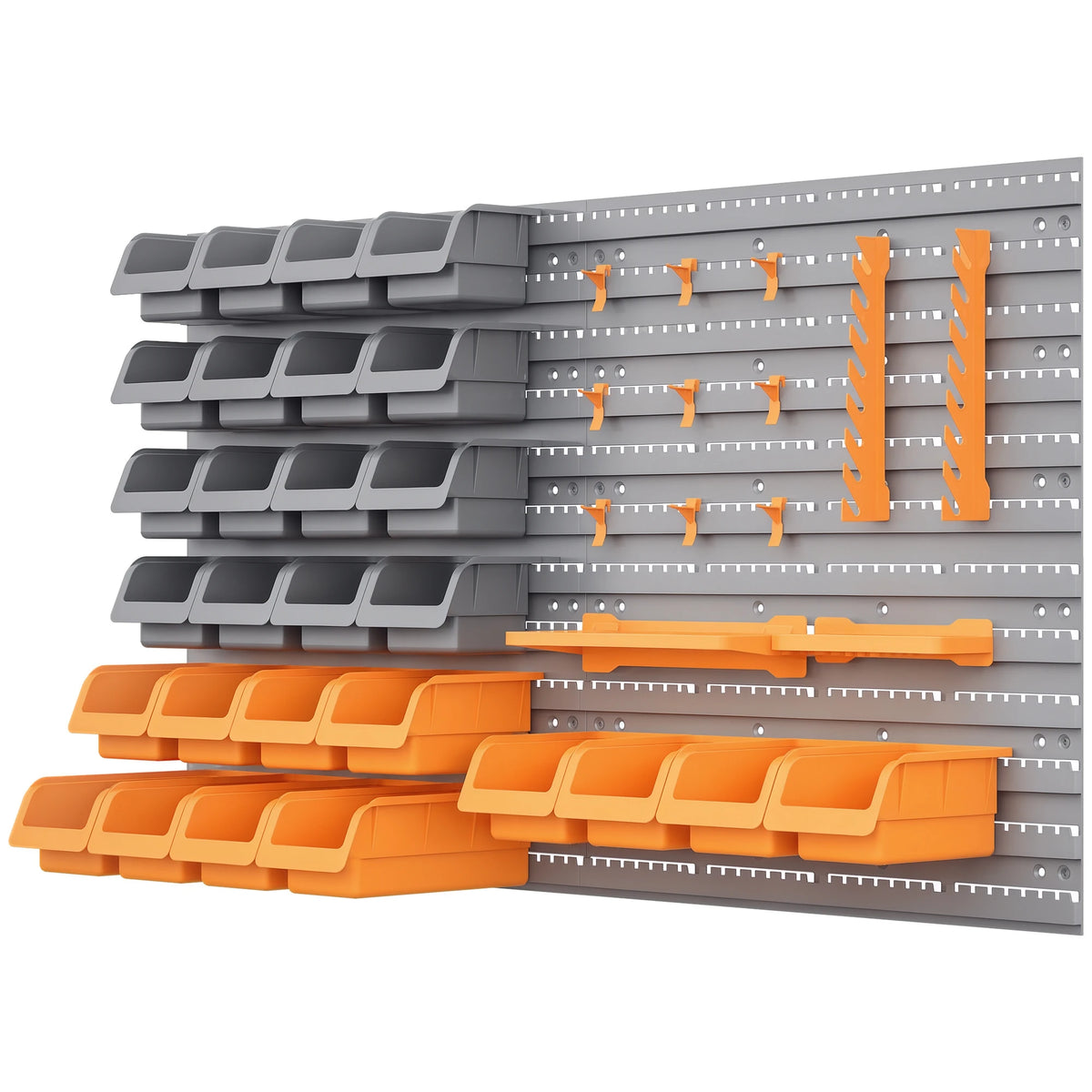 Durhand Wall Mounted Storage Bins, 44Pc Pegboard Tool Organizer Rack Kit Garage Plastic Shop Tool, Orange