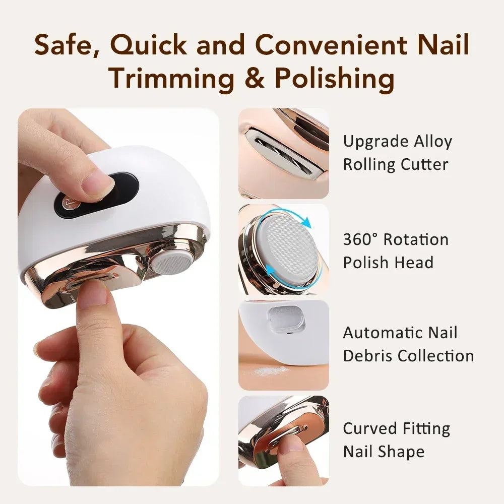2 In 1 Electric Nail Trimmer Anti Splash Design Baby Adult Finger Toe Nail Clipper Manicure Pedicure Tools For Thick Nails