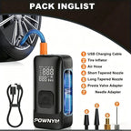 POWNYM Wireless Tire Inflator Air Compressor, Portable 2-in-1 Jump Starter with Digital Pressure Gauge, LED Light & Multi Nozzles for Car Motorcycle Bike Sports Balls