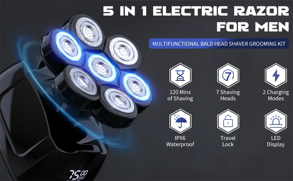 SEJOY Electric Shaver for Men 7D Magnetic Floating Wet/Dry Head Razor Hair Trimmer USB Rechargeable LED Display Beard Trimmers