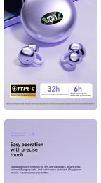 Premium Wireless Bluetooth Earbuds Clip-on Earphones Sound Quality Long Battery Life Perfect for Sports Headphones With Mic