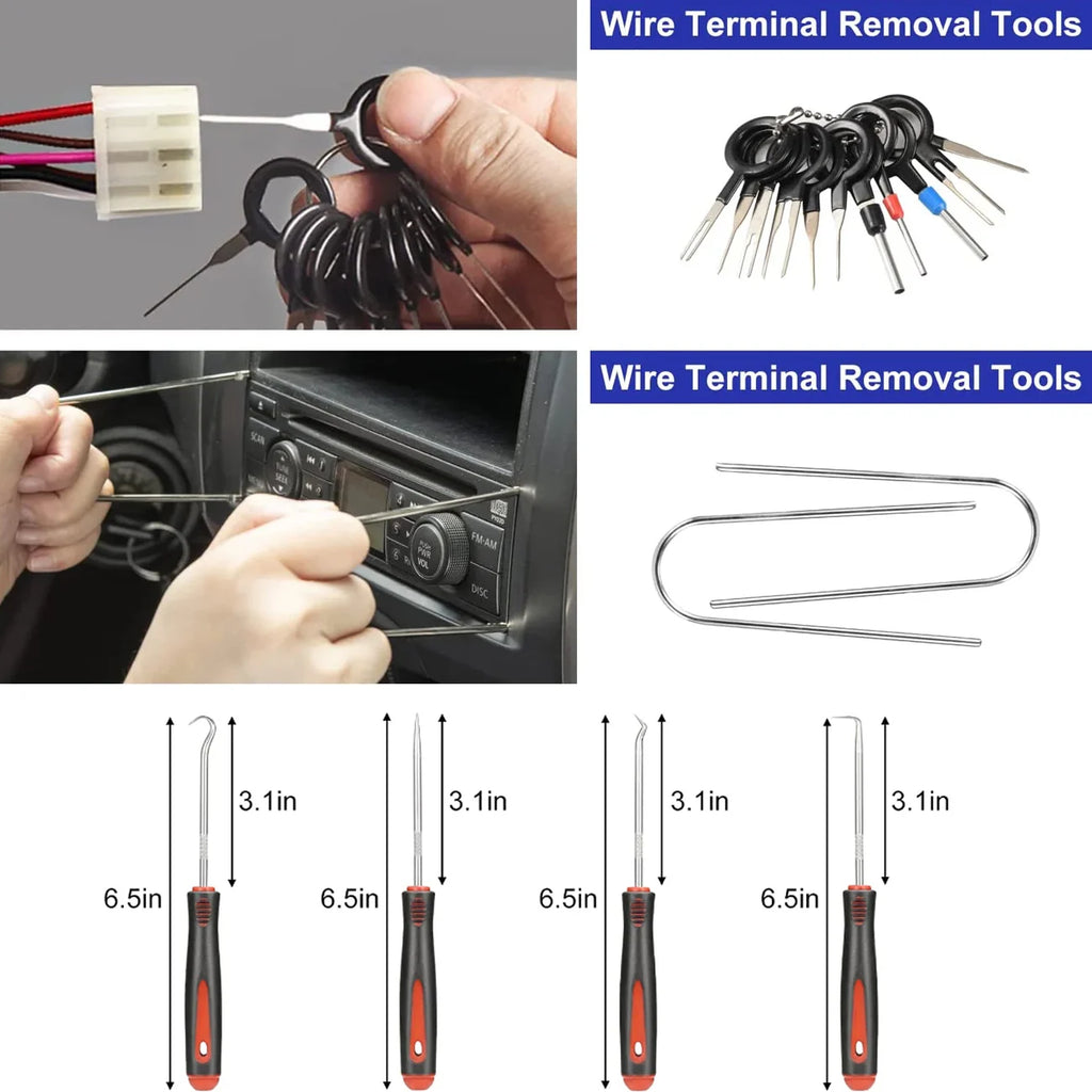 43Pcs Car Trim Removal Tool Set Panel Fastener Clips Removal, Fastener Terminal Remover Tool Round Handle Crowbar Kit Car/Radio
