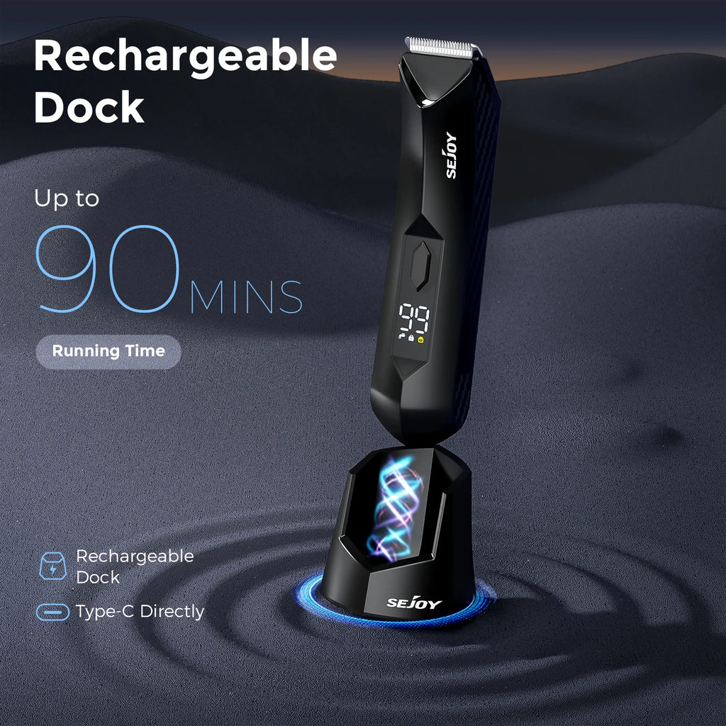 SEJOY Body Pubic Hair Trimmer for Men With Standing Recharge Dock,Balls Women Lady Shaver Hair Removal Bikini Trimmer