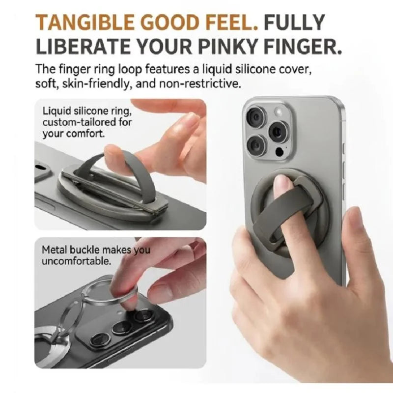 Universal Magnetic Folding Phone Grip Silicone Finger Phone Holder Ring 360° Rotation for MagSafe Holder iPhone 17 Xiaomi
