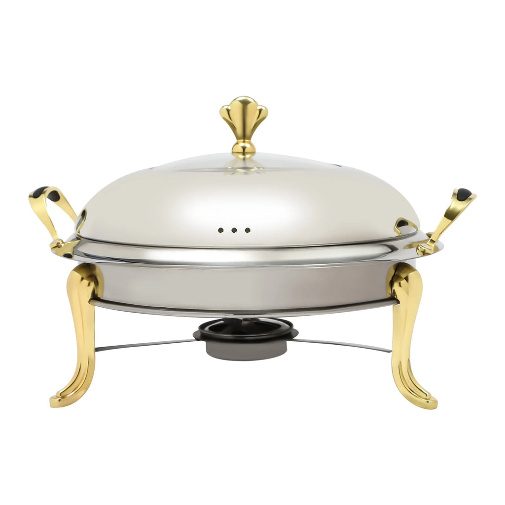Round Gold Chafing Dish for Buffet 2.64QT Stainless Steel Food Warmer w/ Lid & Handle, Buffet Warmer Chafers  for Parties, Weddings, Catering
