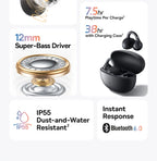 Baseus Bass BC1 Open Ear Earbuds Clip-On Headphones Open-Ring Comfort Clip Earphones SuperBass 4-Mic Clear Calls Sports Earbuds